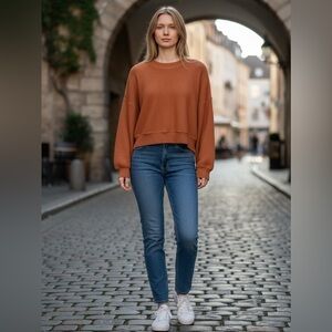 Aerie Beyond Cropped Sweater Women’s Size XS Ribbed Knit Copper Brown